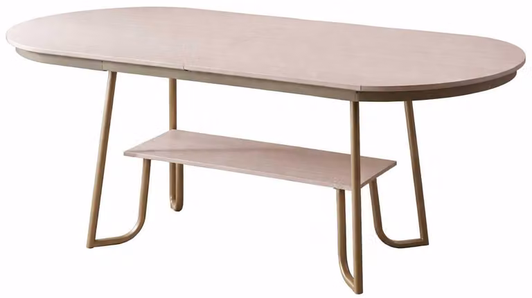 Tavolo da pranzo in stile moderno, colore beige, legno e metallo, minimalista, cucina nuova