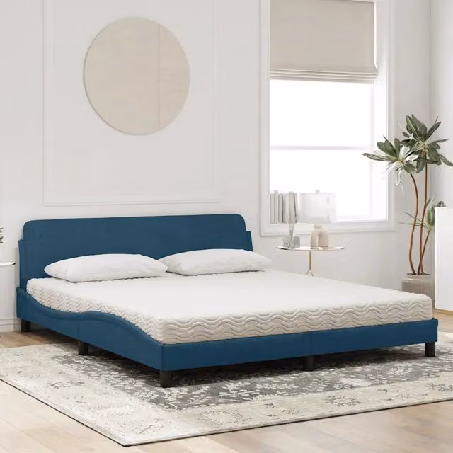 Letto con Materasso Dover Blu vidaXL in Velluto, L/P: 180 x 200 cm – 1