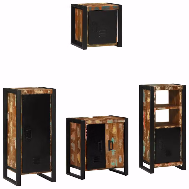 vidaXL Mobile da bagno moderno in legno multicolore e nero con pensile a muro e ripiani interni