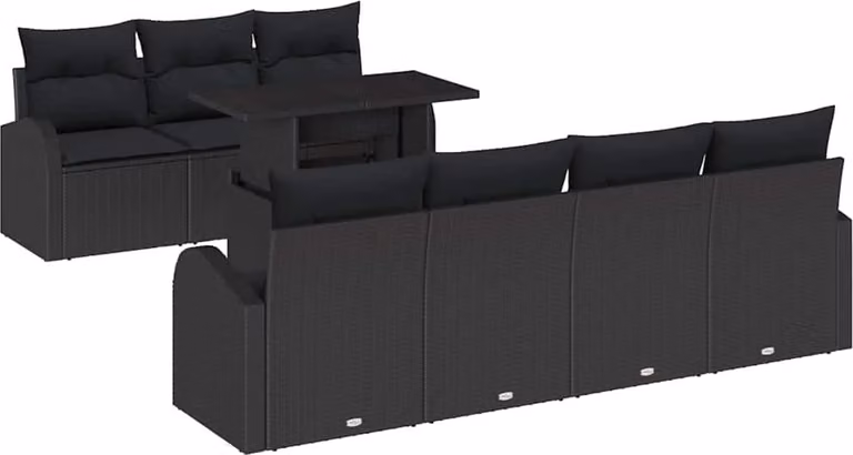 Set Divano da Giardino con cuscino 8 pcs Nero Poly Rattan