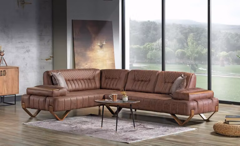 Ecksofa Wohnlandschaft Farbe Braun L-Form Sofa Wohnzimmer Ecksofa Luxus