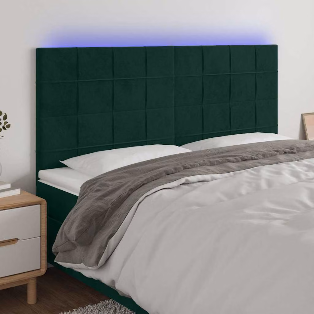 Testiera con LED e porta USB vidaXL in velluto verde, L: 180 cm, P: 5 cm, H: 118-128 cm – 1