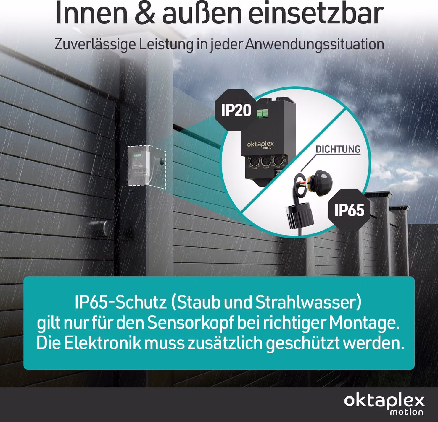 Sensore di movimento Oktaplex Jana, infrarossi, da incasso, portata 360°, 6 metri, grado di protezione IP65, 230V, colore nero, sensore PIR, kit di installazione