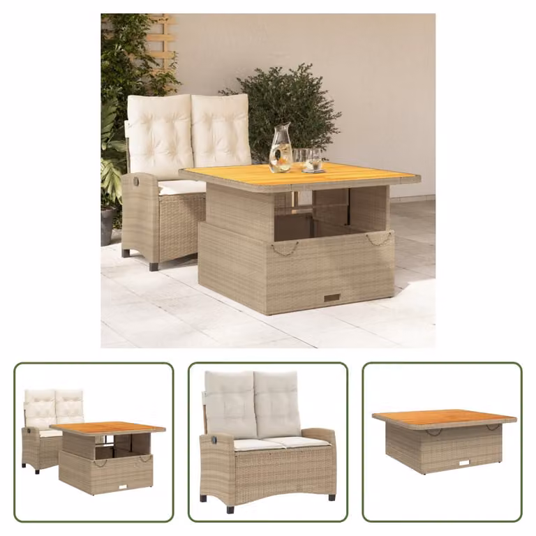 The Living Store Set da pranzo da giardino a 2 pezzi con cuscini Beige poly rattan