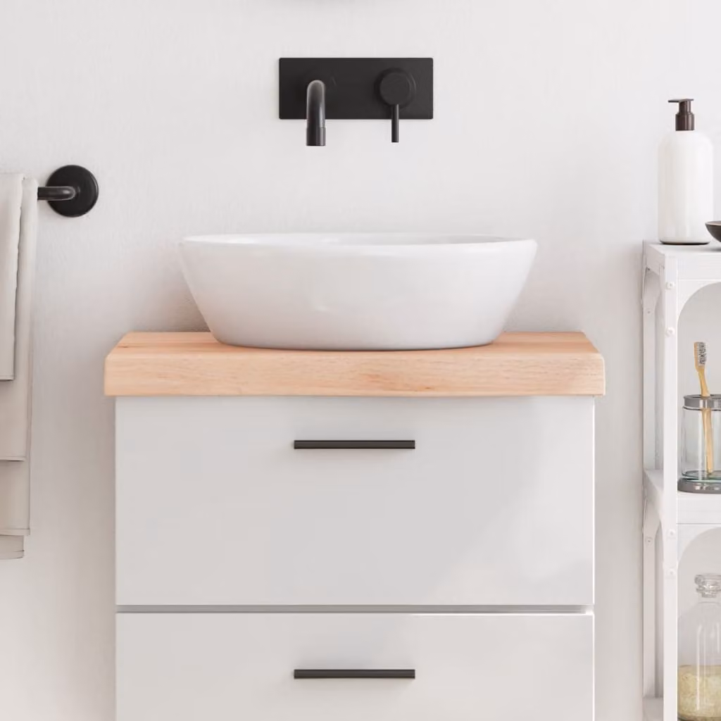Piano Bagno vidaXL in Legno Massello Non Trattato, Marrone, L: 60 cm, P: 30 cm, H: 2-6 cm