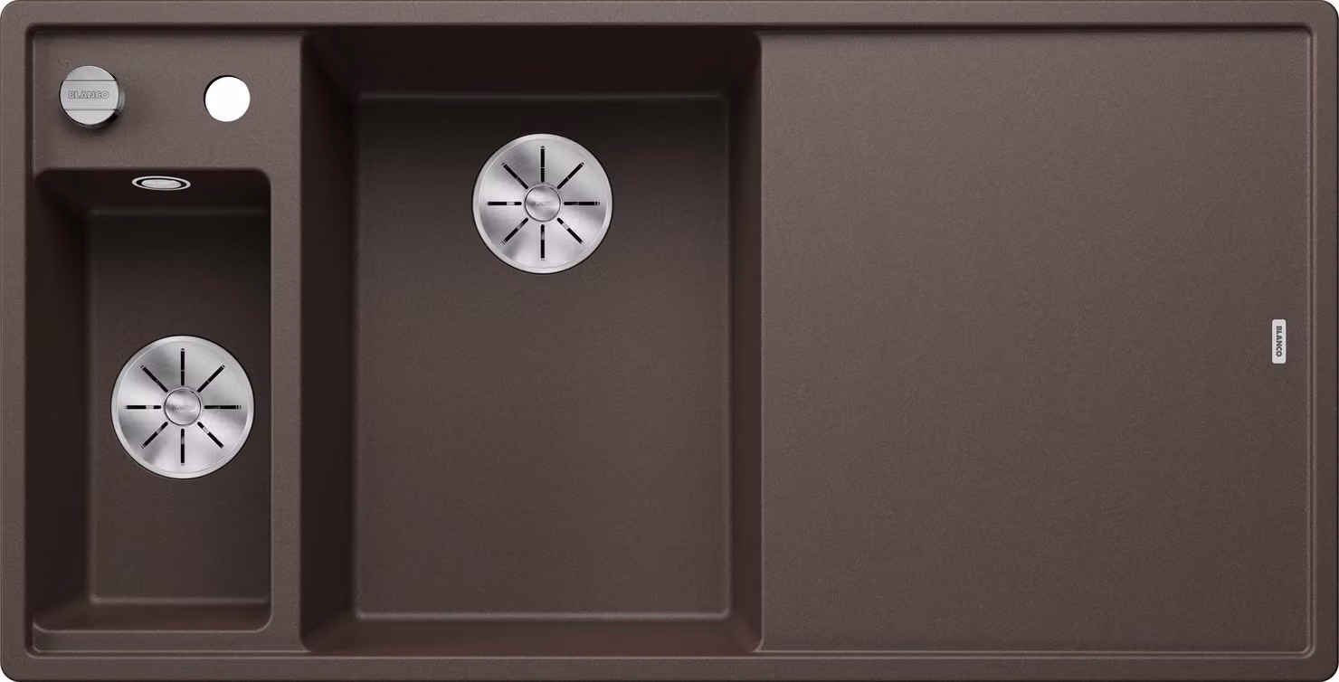 BLANCO AXIA III 6 S, SILGRANIT® PuraDur®, caffè, lavabo a sinistra, con tagliere in legno
