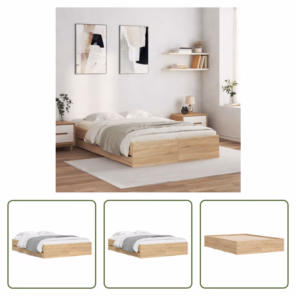 The Living Store Struttura letto con cassetti rovere Sonoma 135x190cm materiale legno