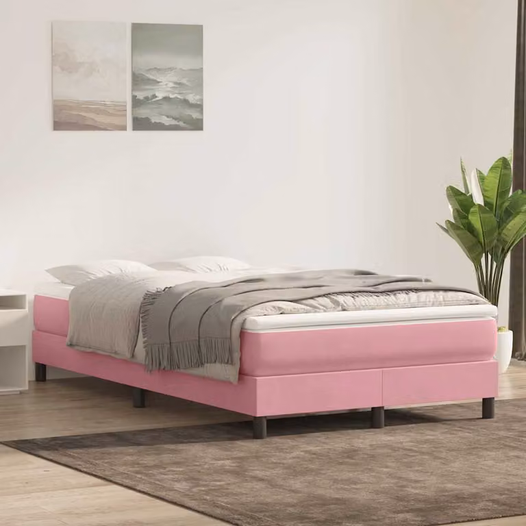 Letto a molle vidaXL in velluto rosa senza materasso L/P/H: 123 x 223 x 25 cm