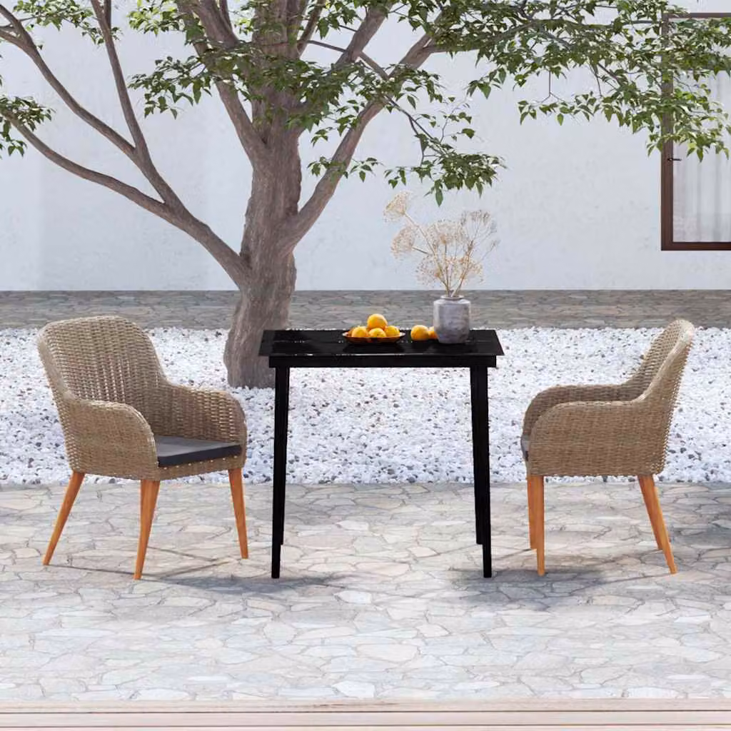Set da pranzo da giardino vidaXL in rattan e legno di acacia con tavolo in vetro e 3 sedie con cuscini, disponibile in marrone, nero o grigio
