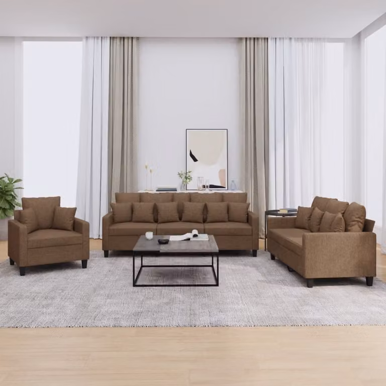 Maison Exclusive - Set divano 3 pezzi con cuscini in tessuto marrone