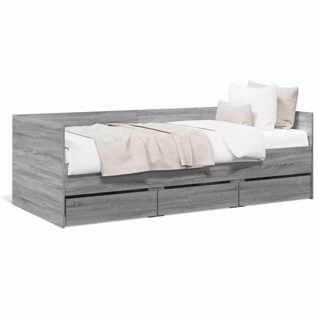 vidaXL Divano Letto Moderno con Cassetti in Tessuto Grigio, L/P/H: 200 x 90 x 65 cm – 2