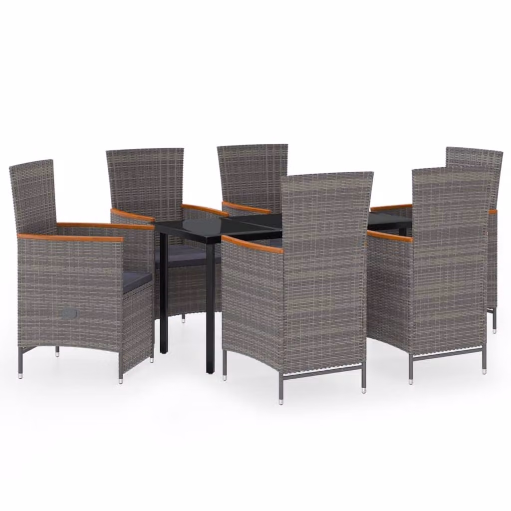 Set da Pranzo da Giardino 7 pz con Cuscini Grigio