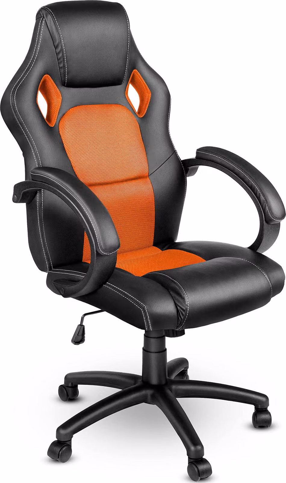 Sedia da ufficio nera/arancione, rivestita in ecopelle - Peso massimo supportato: 120 kg, altezza: 121 cm