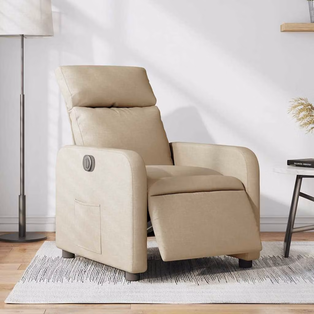 Poltrona elettrica reclinabile vidaXL in tessuto beige con braccioli e funzione auto-return