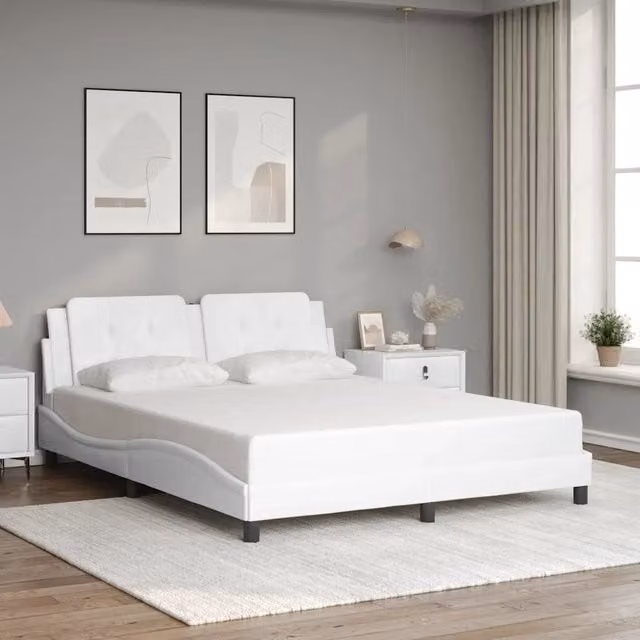 Giroletto Zadar vidaXL in similpelle bianco con doghe in legno 160x200 cm – 1