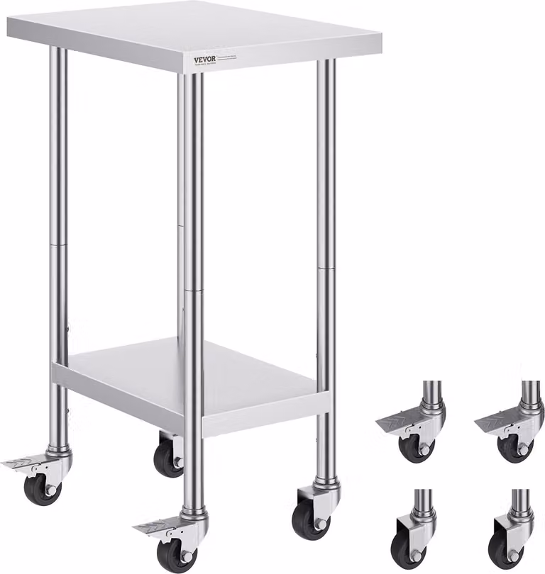 Tavolo da lavoro Tavolo da cucina Tavolo di preparazione Rotolabile Commerciale 610x457mm