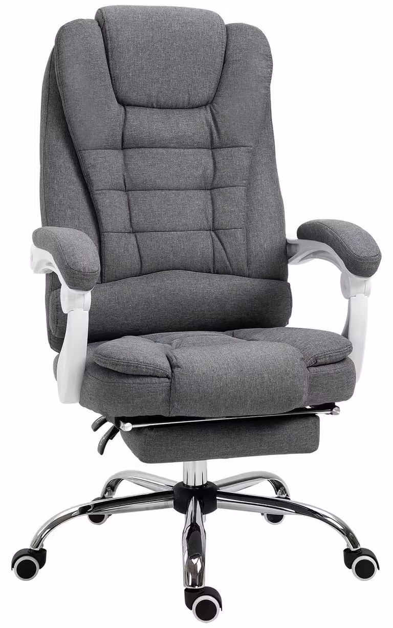 Sedia da ufficio - Sedia girevole ergonomica - Regolabile in altezza - Con poggiapiedi - Imbottita - Con braccioli - Con rotelle - Grigia