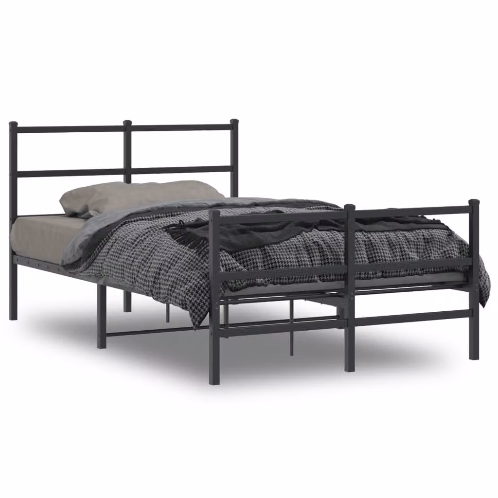 vidaXL Giroletto in Metallo Nero con Testiera e Pediera L/P/H: 120 x 200 x 90 cm