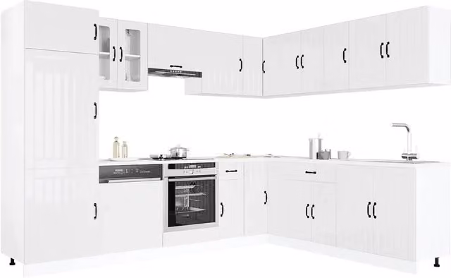 Set di mobili da cucina moderno vidaXL bianco lucido in 14 pezzi con ante a cerniera e cassetti
