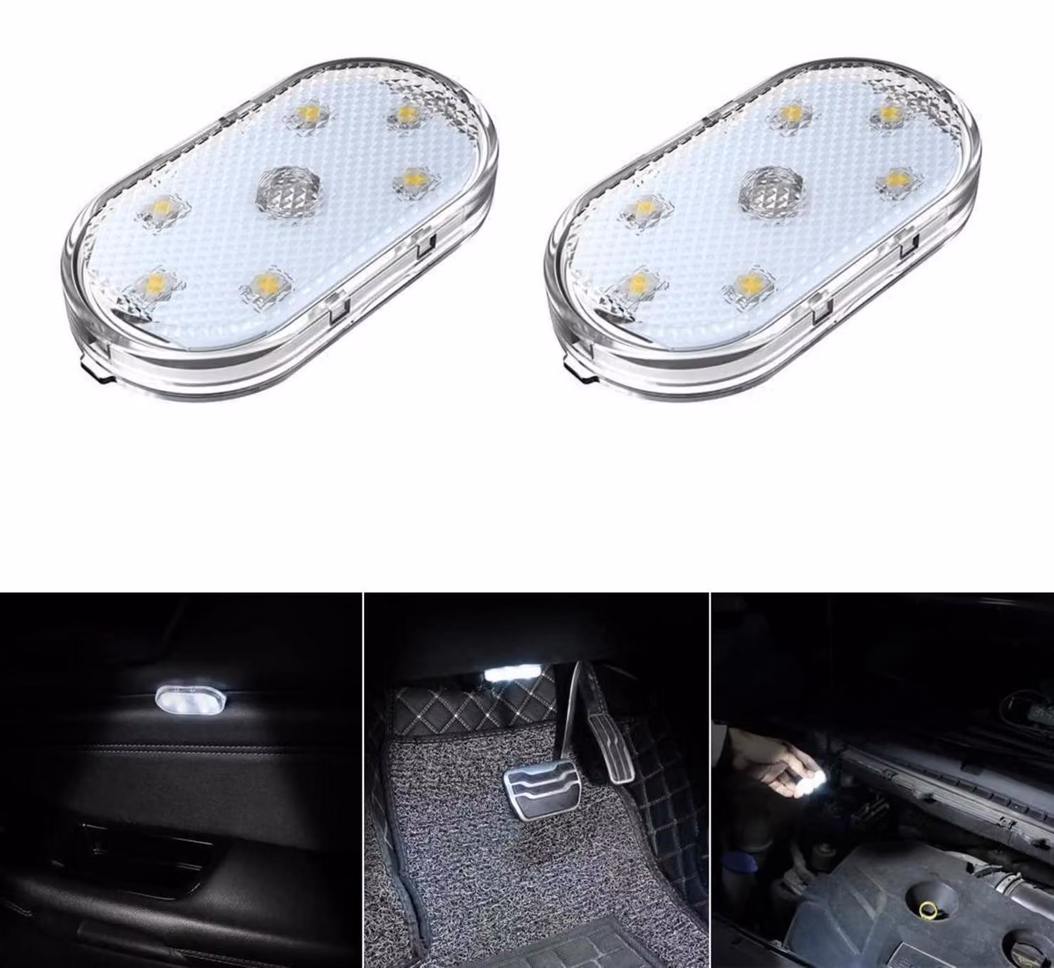 Illuminazione interna LED per auto, 2 pezzi, colore bianco, ricaricabile tramite USB, con sensore touch, luce ambientale