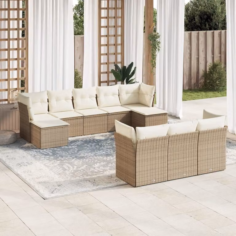 Maison Exclusive - Set da giardino 10 pezzi con cuscini in polyrattan beige