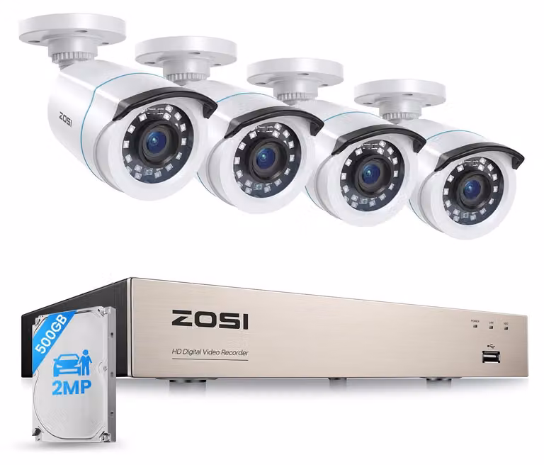 Sistema di videosorveglianza cablato con 4 telecamere - Risoluzione 1080p - 500GB di memoria - Bianco