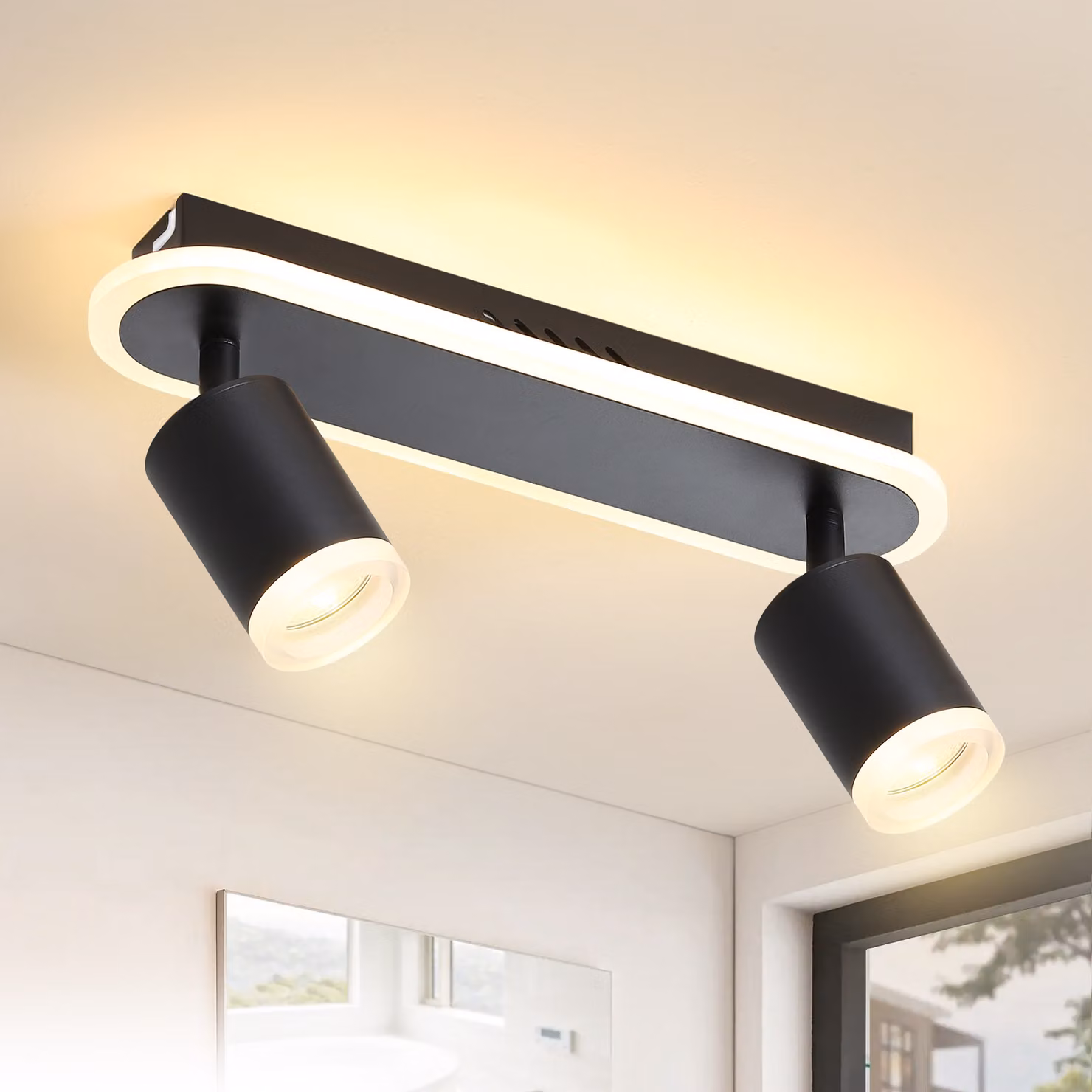 ZMH plafoniera Faretto a soffitto LED 2 fiamme plafoniera GU10 metallo nero orientabile 330° bianco caldo per camera da letto corridoio sala da pranzo cucina