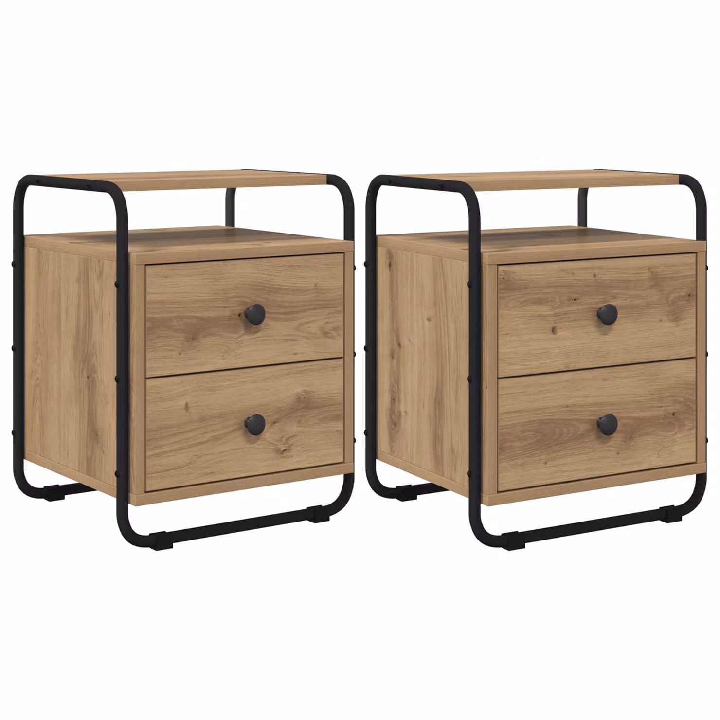 Set di 2 Armadi da Notte vidaXL in Legno e Metallo, Colore Marrone