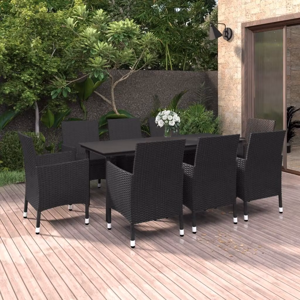 Maison Exclusive - Set da pranzo da giardino da 9 pezzi con cuscini in rattan sintetico e vetro