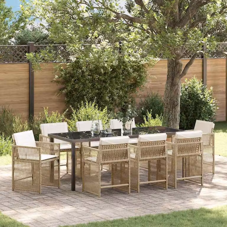 Maison Exclusive - Set da pranzo per esterno, 9 pezzi, rattan sintetico beige