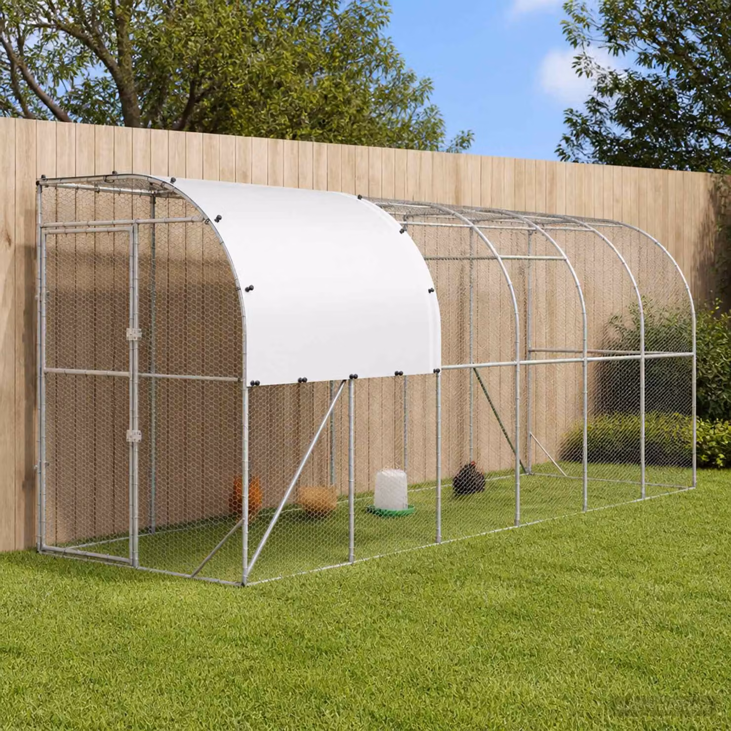 vidaXL Gabbia per Polli Contro il Muro Argento 600 x 100 x 215 cm