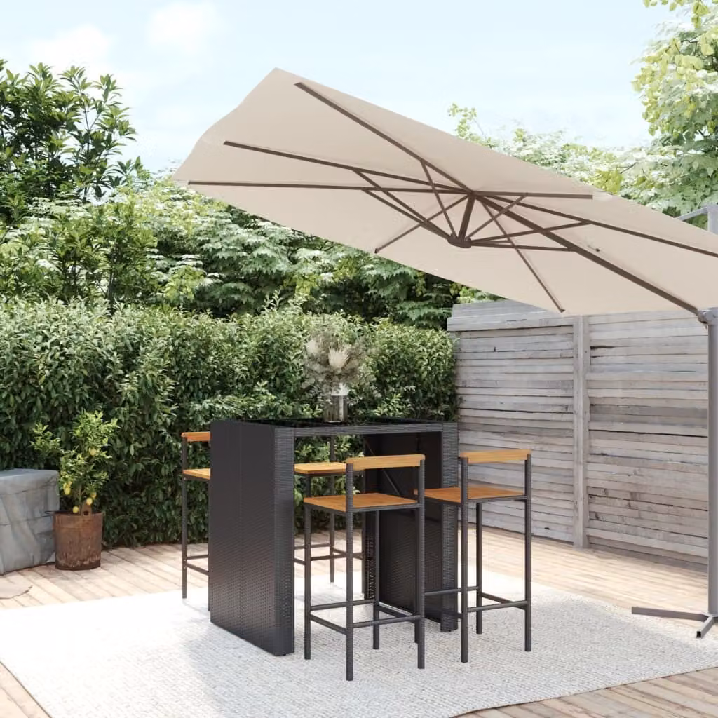 Maison Exclusive - Set da bar da giardino 5 pezzi in polyrattan nero e legno massello di acacia