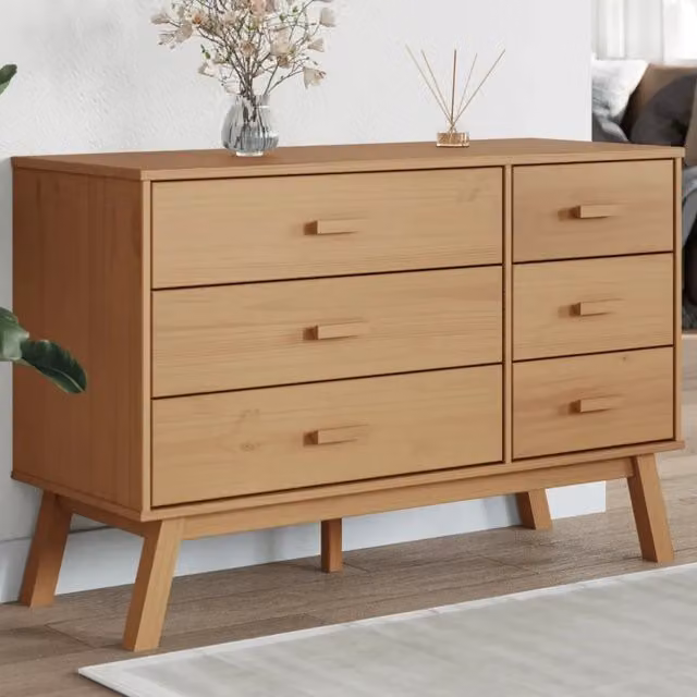 Cassettiera scandinava vidaXL in legno di pino cerato marrone – 1