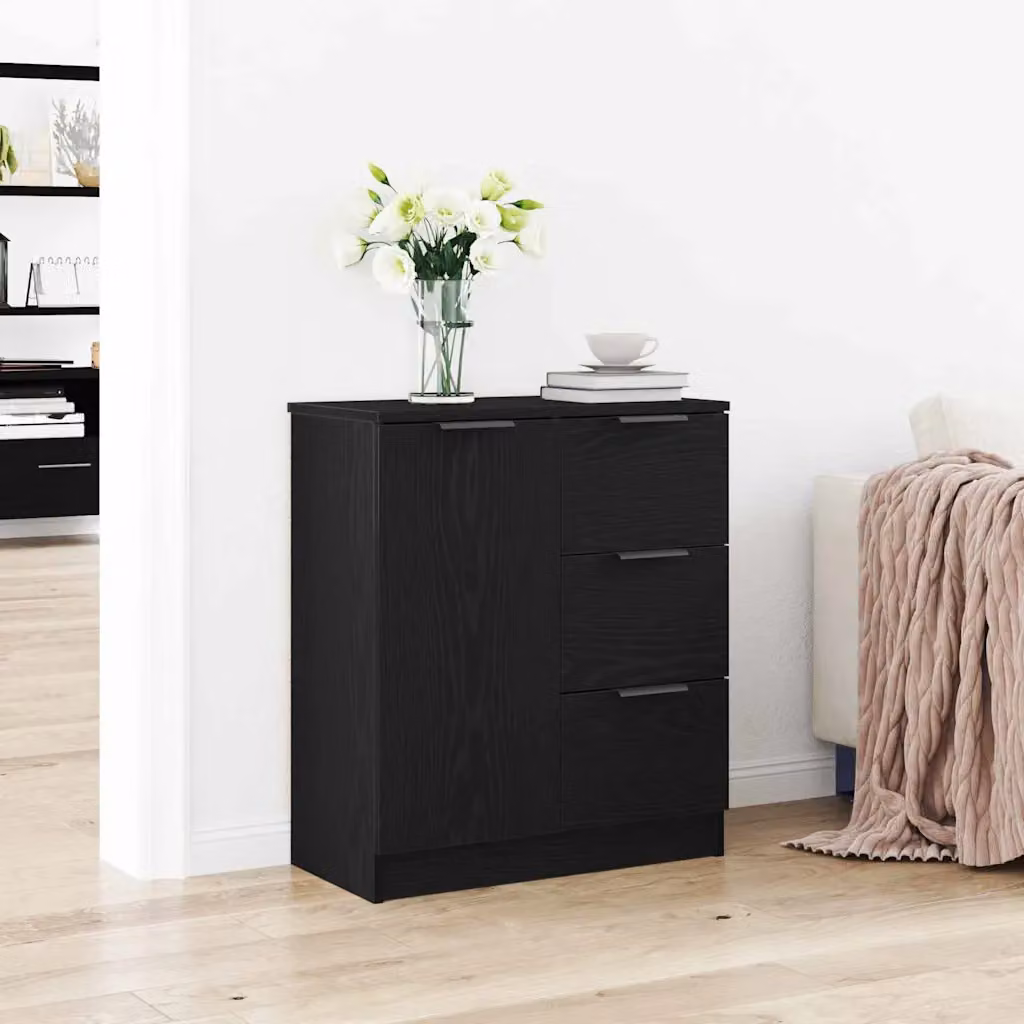 Credenza moderna vidaXL in legno ingegnerizzato e metallo, colore nero, L 60 x P 30 x H 70 cm