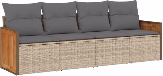 Set Divano da Giardino 4 pz | Set Salotto da Giardino con Cuscini Beige in Polyrattan