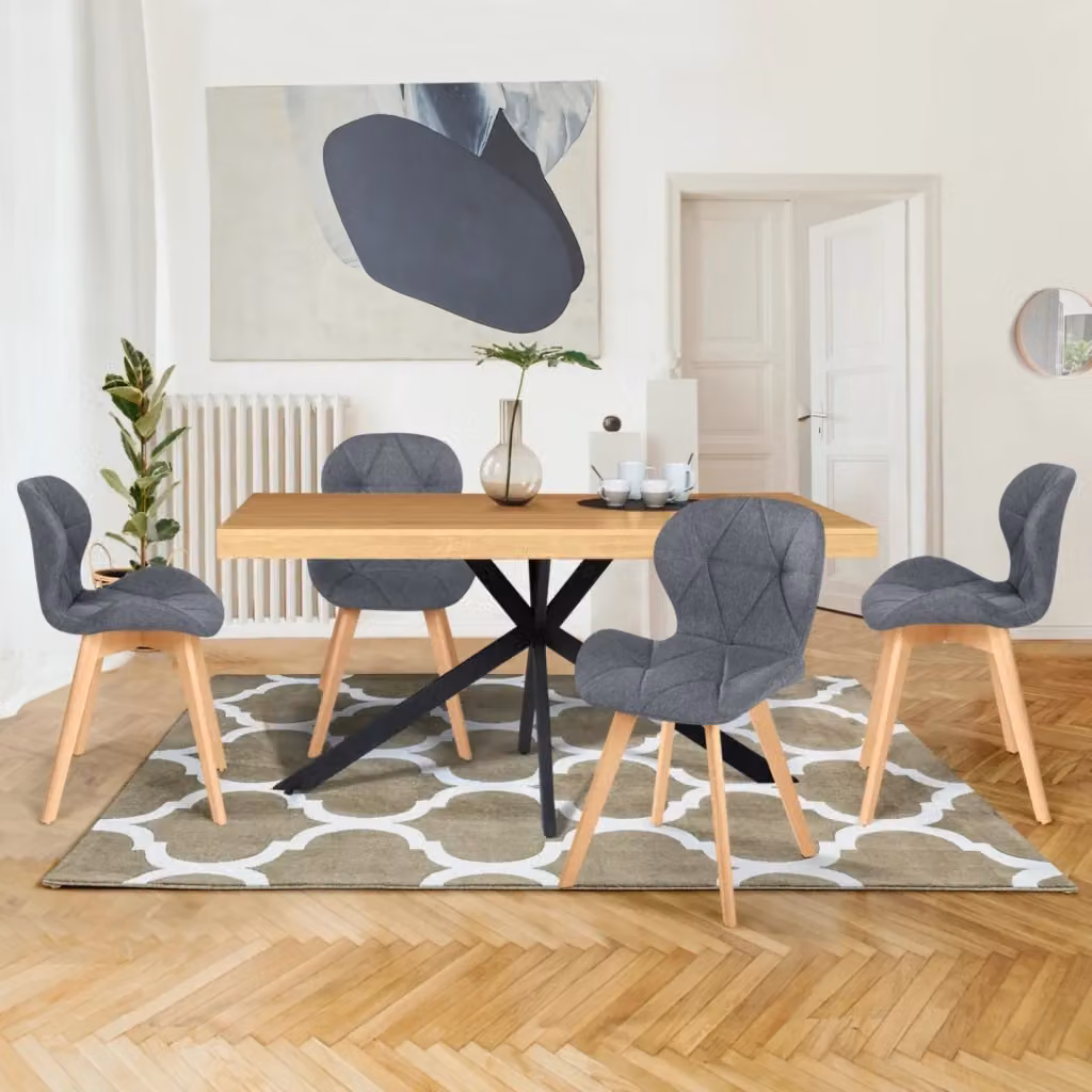 Set di 4 sedie da pranzo ROBINE IDMarket in tessuto grigio scuro con struttura in legno e plastica – 2