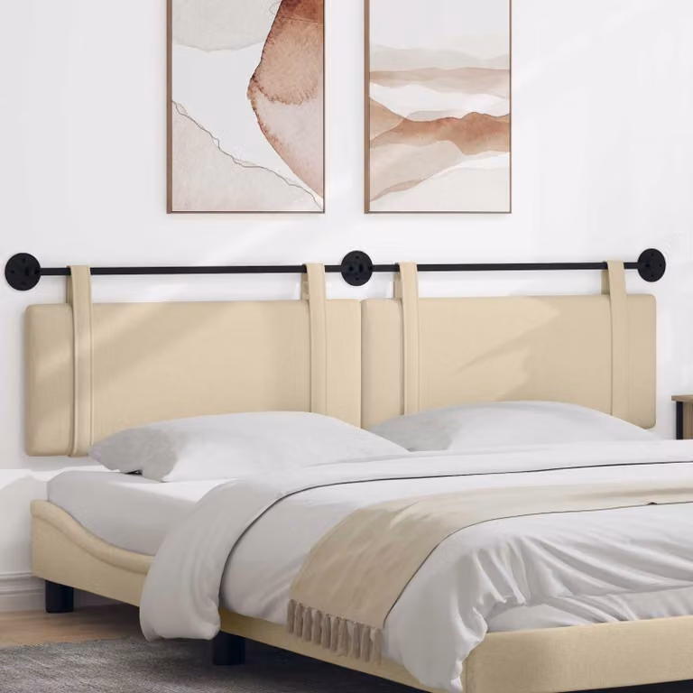 Testiera per letto sospesa vidaXL in tessuto beige con pannello imbottito e struttura in legno e metallo