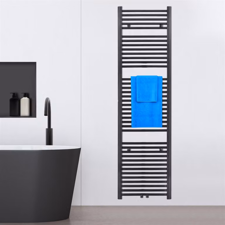 VILSTEIN radiatore da bagno, radiatore da bagno, radiatore per asciugamani attacco laterale e attacco centrale, radiatore a pannello, radiatore da bagno piatto, radiatore da bagno portasciugamani, nero, 814W, 180x50 cm