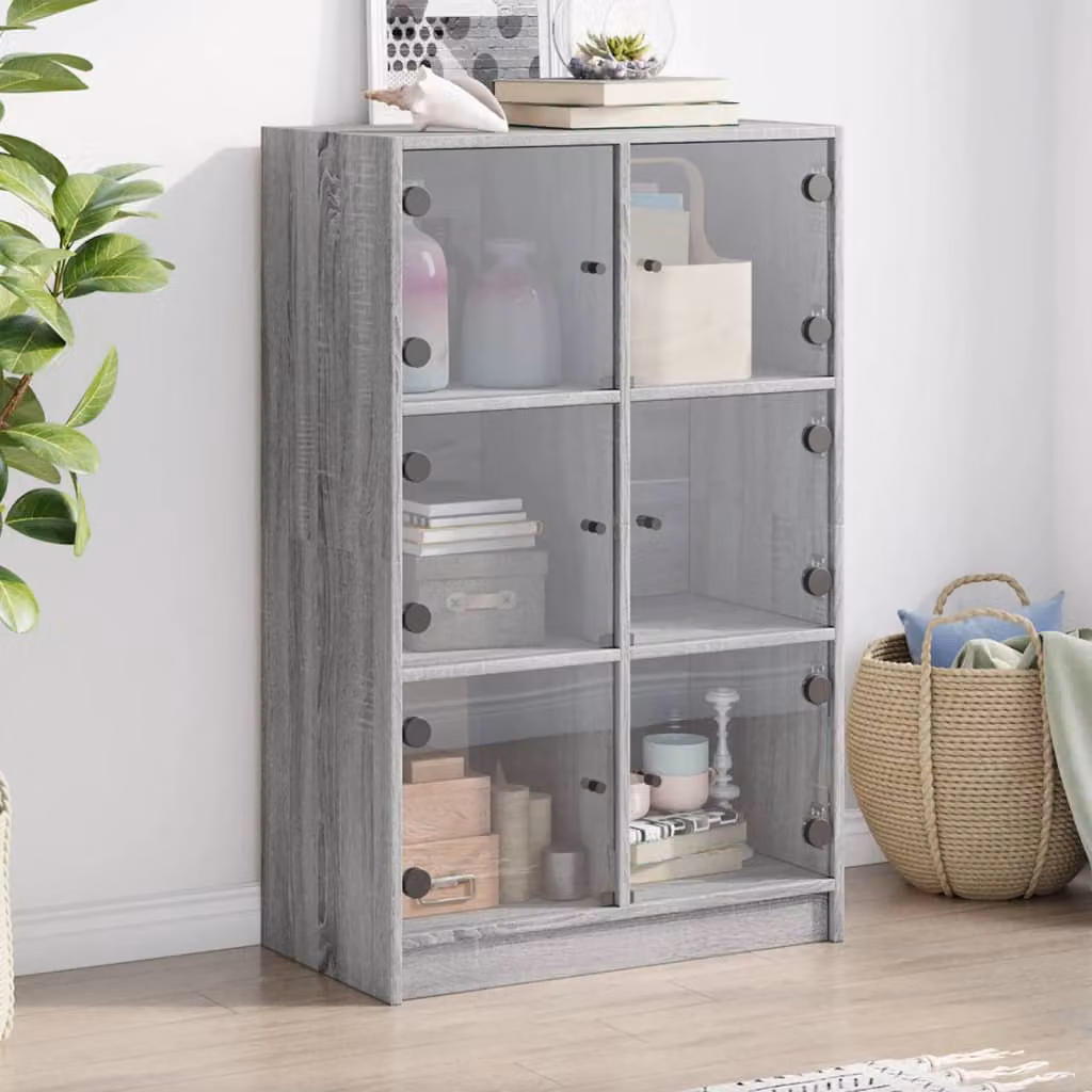 Credenza moderna vidaXL con ante in legno multistrato e MDF, colore Grigio, L: 68 cm, P: 37 cm, H: 109 cm