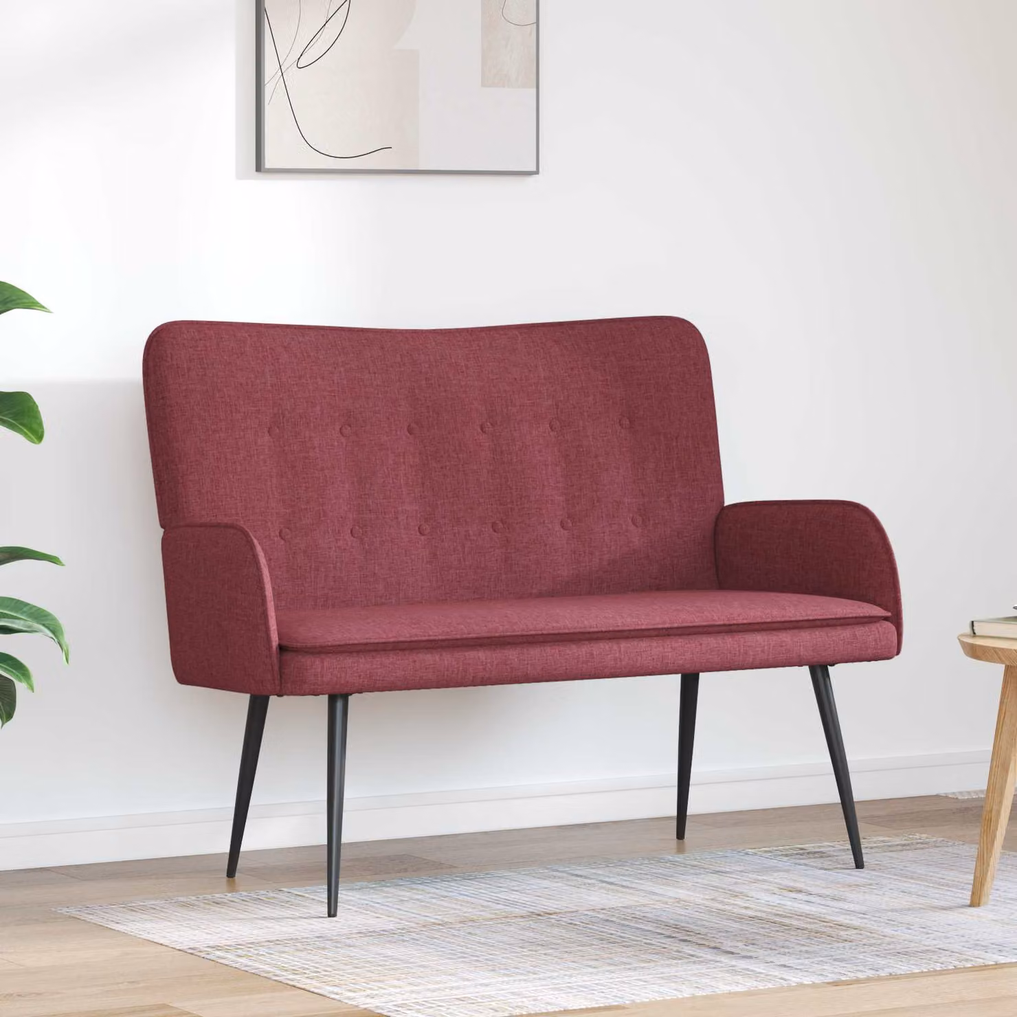 Divano a 2 posti vidaXL in tessuto rosso con struttura in legno e metallo L: 115 cm, P: 61 cm, H: 87 cm
