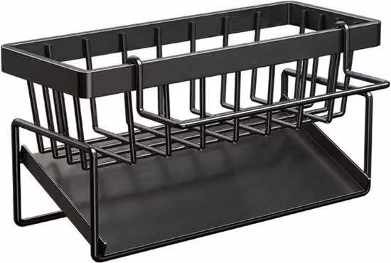 Lavello Caddy Ripiano da cucina in acciaio inossidabile con vaschetta sgocciolatoio autodrenante Portasciugamani con barra appendiabiti rimovibile Organizer per spugne da bagno e utensili da cucina (nero)