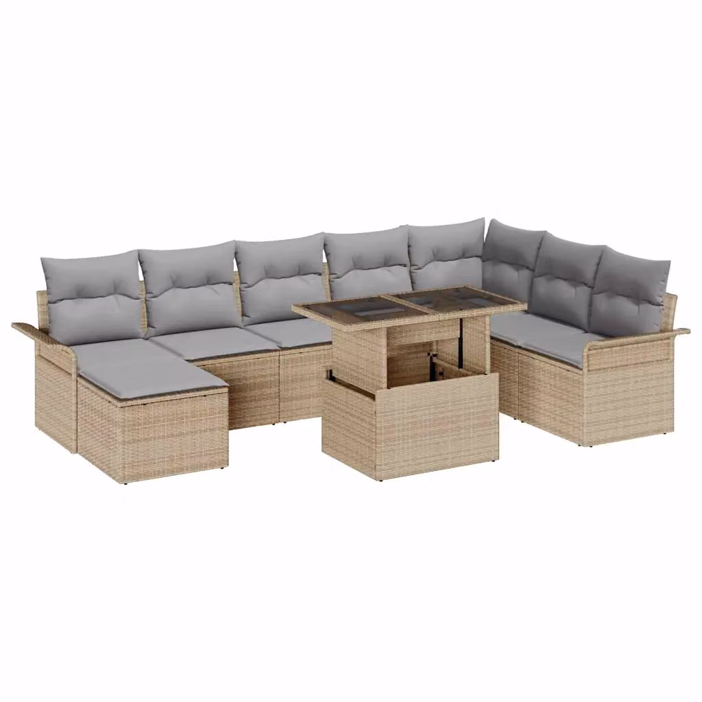 vidaXL Set Divano da Giardino a Forma di U con Tavolino e Ottoman, 9 Pezzi, Beige e Grigio – 2