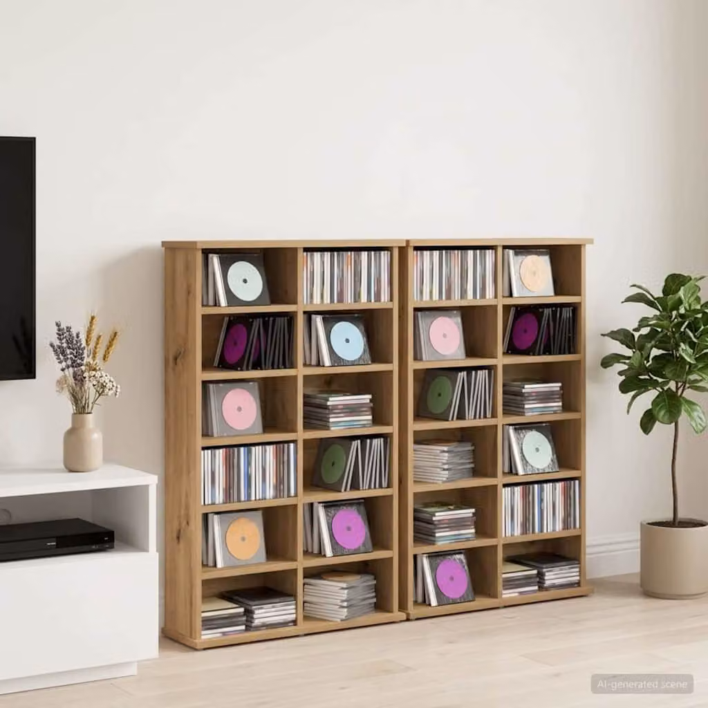 Set di 2 mobili per CD vidaXL in stile moderno color rovere, con ripiani regolabili, L: 60 cm, P: 17 cm, H: 92 cm