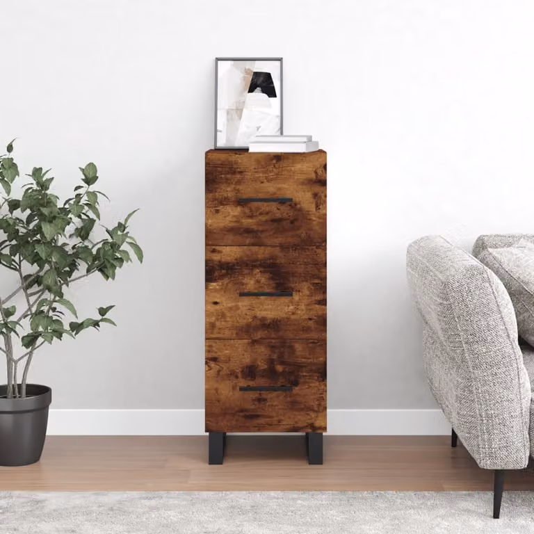 Credenza moderna vidaXL in legno multistrato color rovere fumo, L 34,5 cm x P 34 cm x H 90 cm
