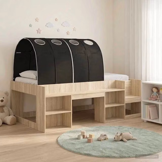Letto con Tunnel 3 pz Rovere Sonoma e Nero Legno ingegnerizzato 3423616