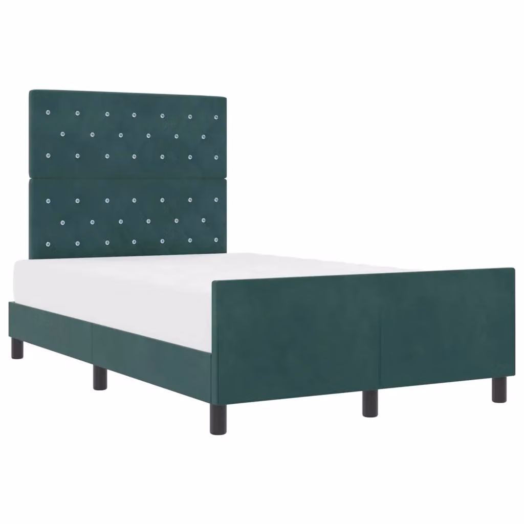 Letto a molle con testiera vidaXL in velluto verde con struttura in legno, L 120 x P 200 cm – 2