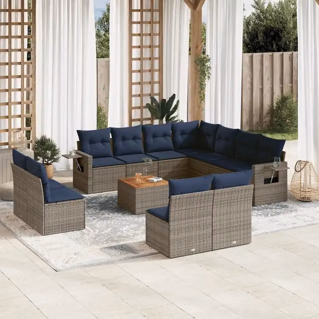 Set Divani da Giardino 12 pz con Cuscini Grigio in Polyrattan 3224626