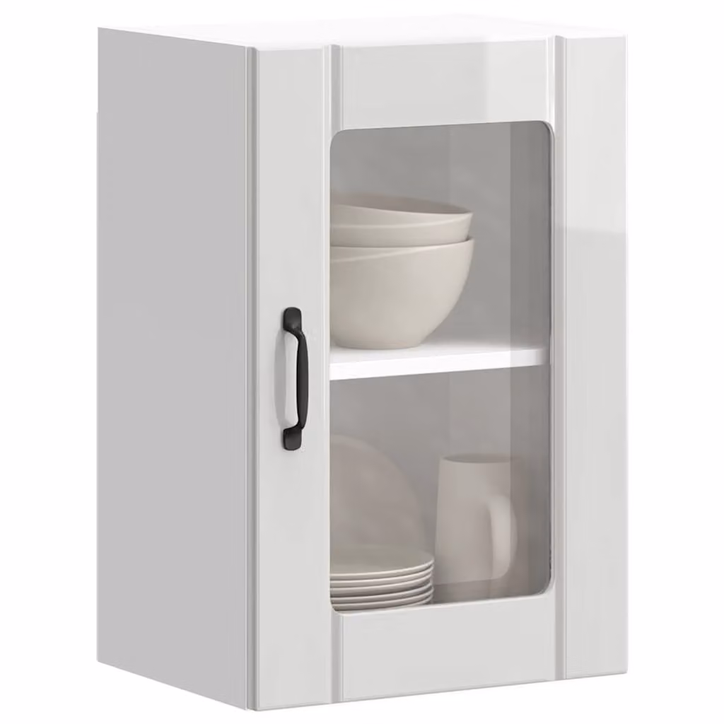 Pensile da cucina moderno vidaXL con ante in vetro, bianco lucido, L/P/H: 60 x 31 x 40 cm
