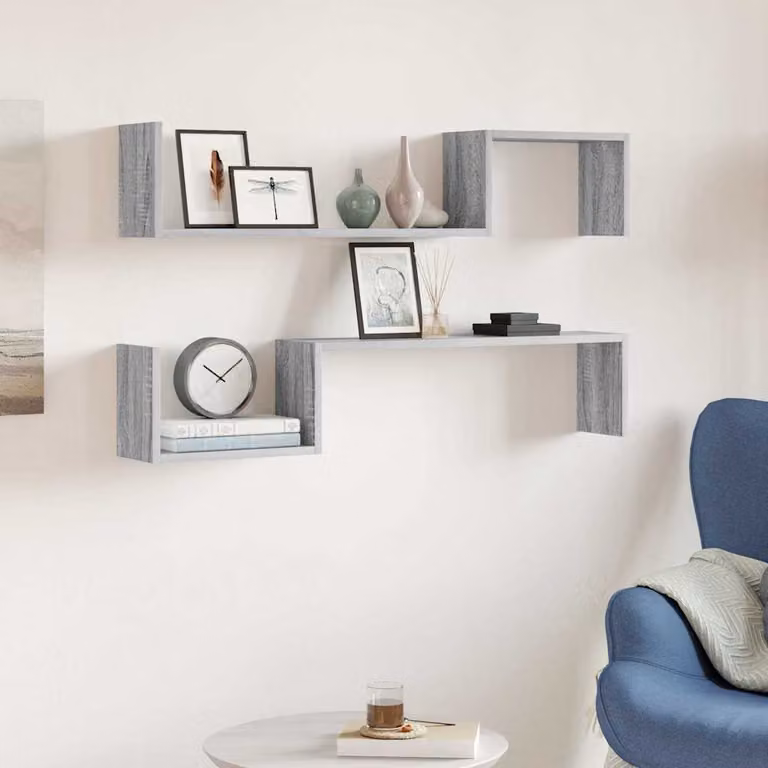 Set di 2 Scaffali da Parete vidaXL in Legno Multistrato Grigio Sonoma L: 100 cm, P: 15 cm, H: 20 cm