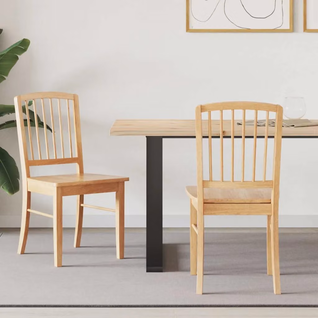 Set di 2 sedie da pranzo e cucina moderne in legno di gomma color beige, L: 50 cm, P: 52,5 cm, H: 91 cm – 2